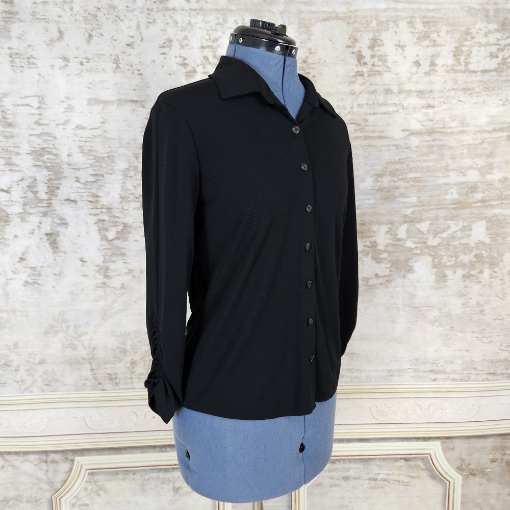 Vintage 90s Grunge Button Up Shirt Black XS Stretchy Y2K Whimisgoth 1990s 2000s - Picture 3 of 7
